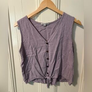 Lilac summer crop top with button front and tie feature